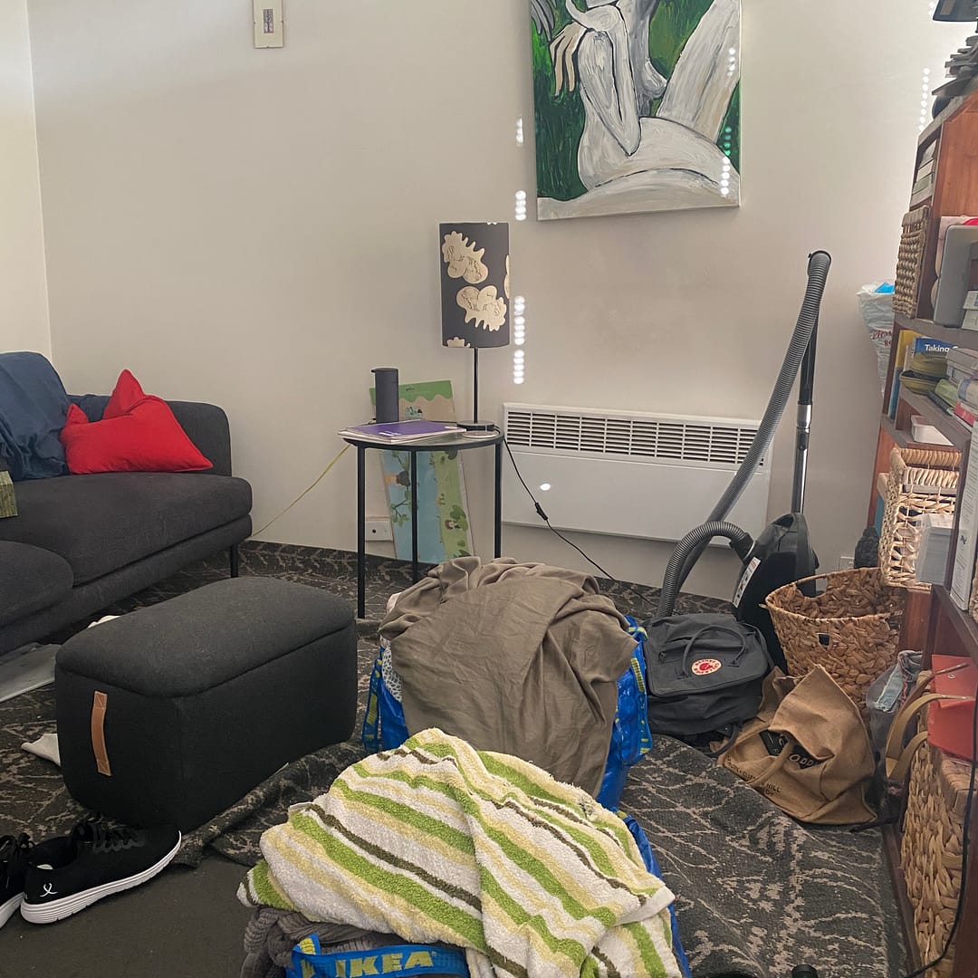 view of lounge room with washing in