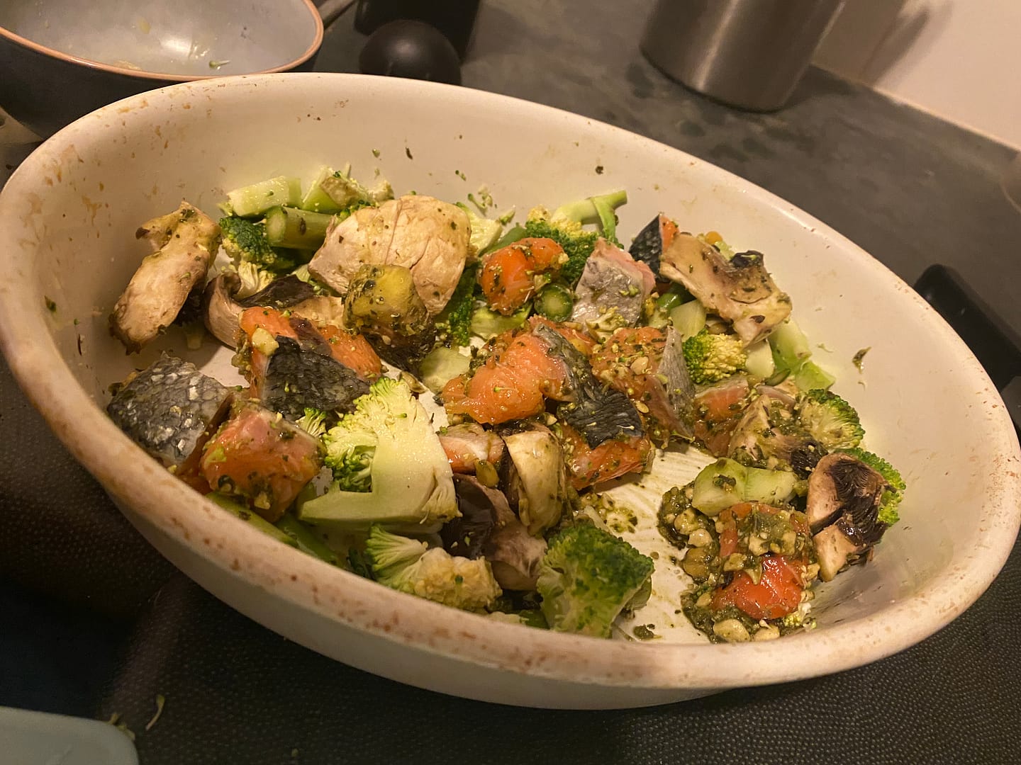 pesto crusted salmon and veggies