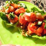 vital sustenance lettuce leaves with ground nuts spices and salsa