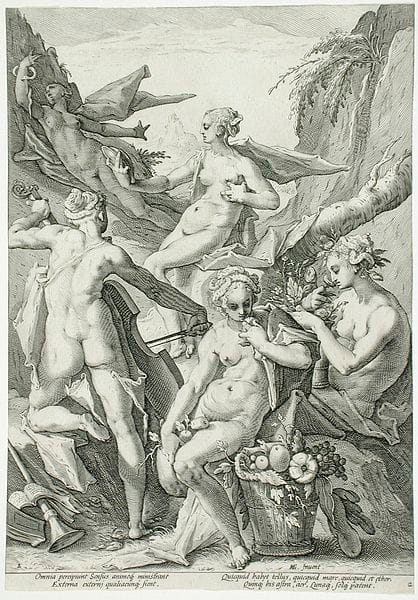the five senses, drawing of statues