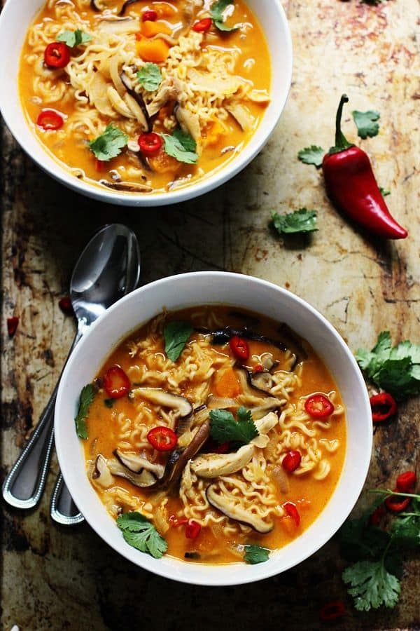 thai pumpkin and mushroom ramen for an autumn lunch