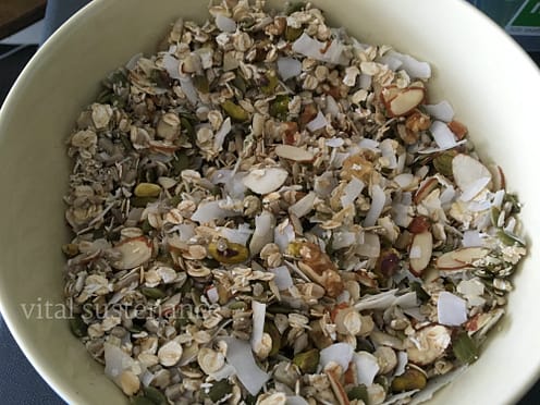 high protein breakfast cereal - mixed ingredients with wet ingredients