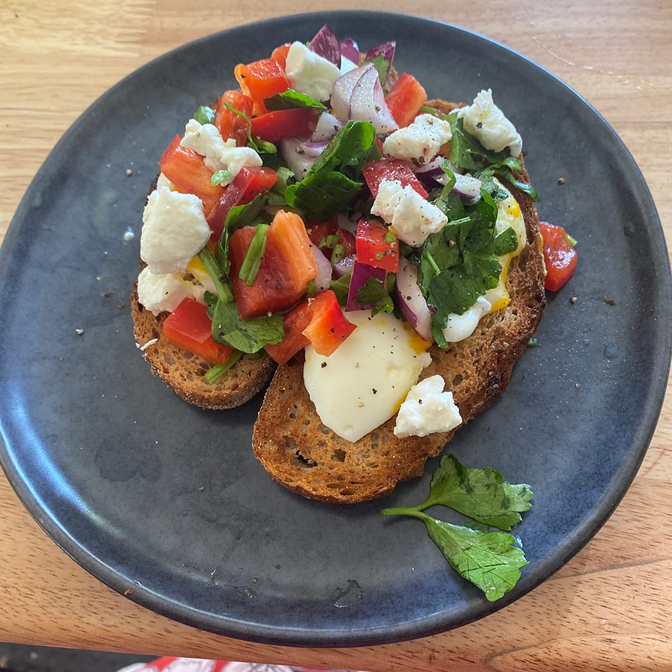 spicy salsa and boiled egg on sourdough
